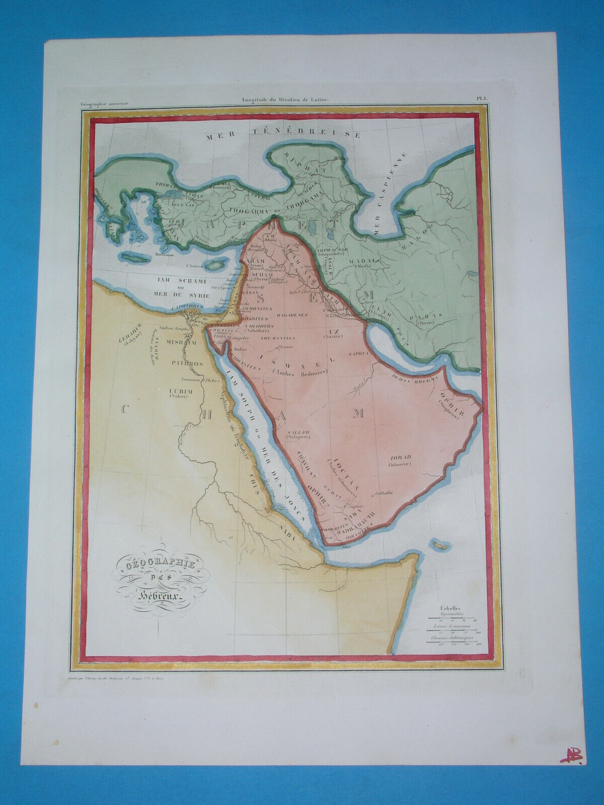 1838 ORIGINAL MAP WORLD AFTER DELUGE ASIA ARABIA PALESTINA ISRAEL ARMENIA SYRIA