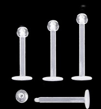 PAIR 16G 14G Clear Flexible Acrylic Labret Cheek Piercing Retainer