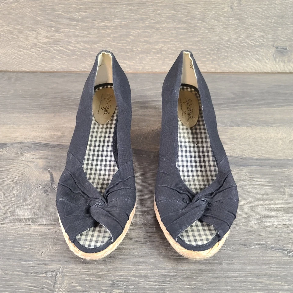 Zapatos de salón de cuña suaves para mujer 11 negros sin cordones informales Foto 3 de 4