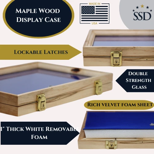 Maple Wood Display Case 12 X 9.5 X 2”with Blue Liner for Arrowheads Knives Coins - Image 4 of 4