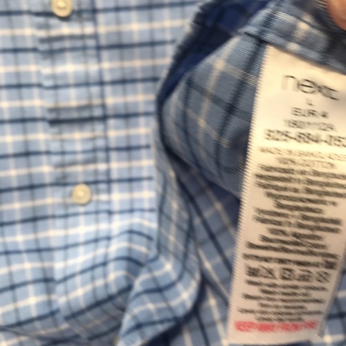 Next - Mens Blue Check Long Sleeved Shirt With Button Down Collar Size Large Vgc - Picture 8 of 11