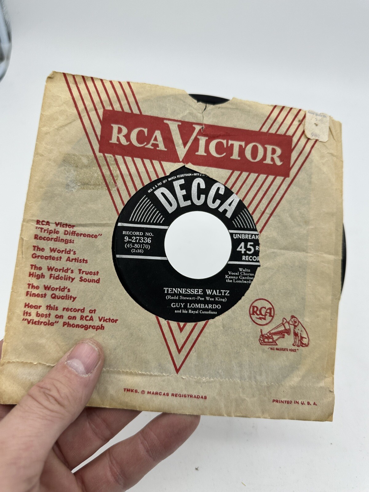 Guy Lombardo 45 DECCA RECORDS 27336 TENNESSEE WALTZ Get out those old