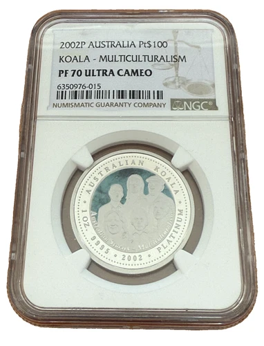 Australia 2002P Platinum 1 oz $100 NGC PF70UC Koala - Multiculturalism Colorized