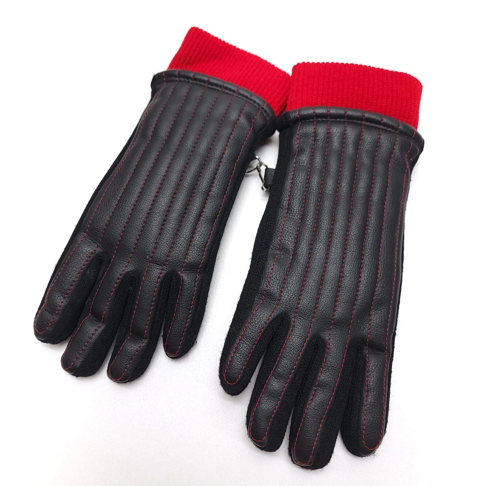 Vintage Kids Vinyl Winter Gloves Size 8 Black Red WPL Made In Japan Retro