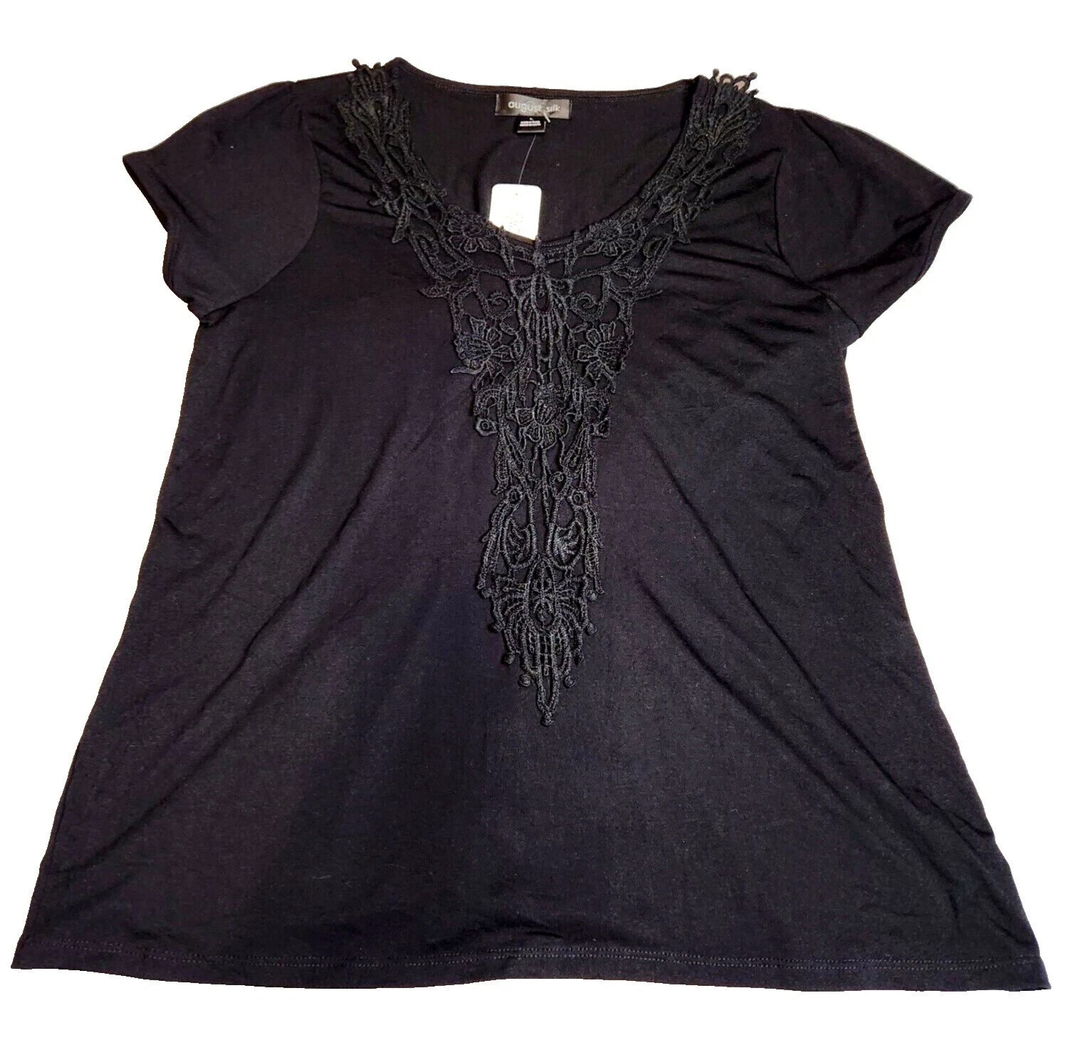 Blusas preta de seda August Silk para mulheres