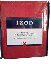 Brand New IZOD VARISTY SOLID RED QUEEN Size SHEET SET Microfiber