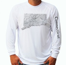 Connecticut State Map Fishing Sport Long Sleeve UPF 30 T-Shirt UV Protection