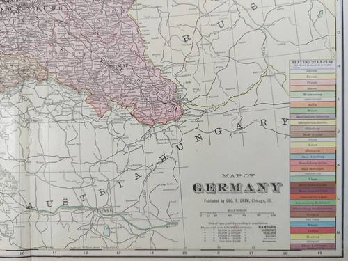 Vintage 1902 GERMANY Map 22"x14" ~ Old Antique Original BERLIN FRANKFURT HAMBURG - Picture 6 of 8