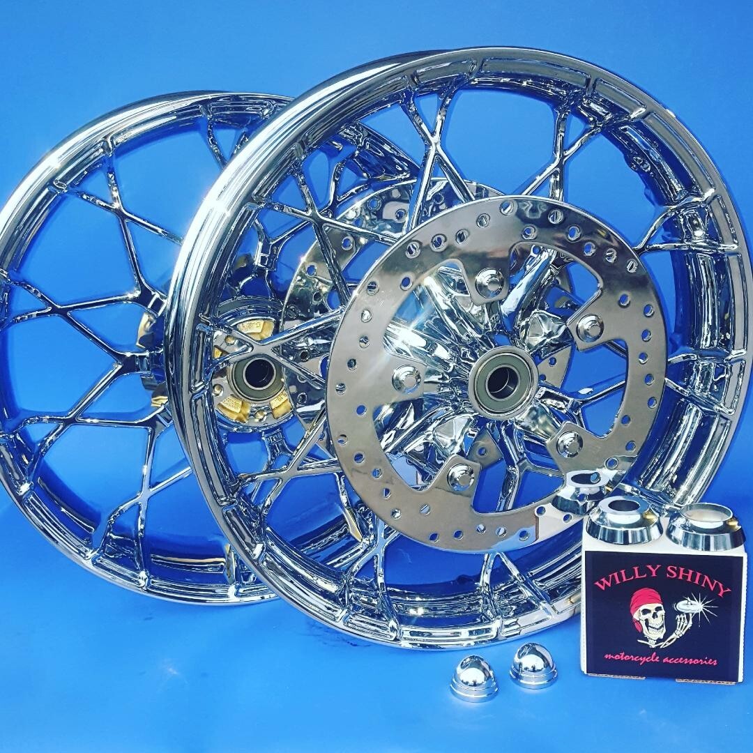 HARLEY PRODIGY WHEELS CHROME EXCHANGE WITH NEW ABS WHEEL BEARINGS