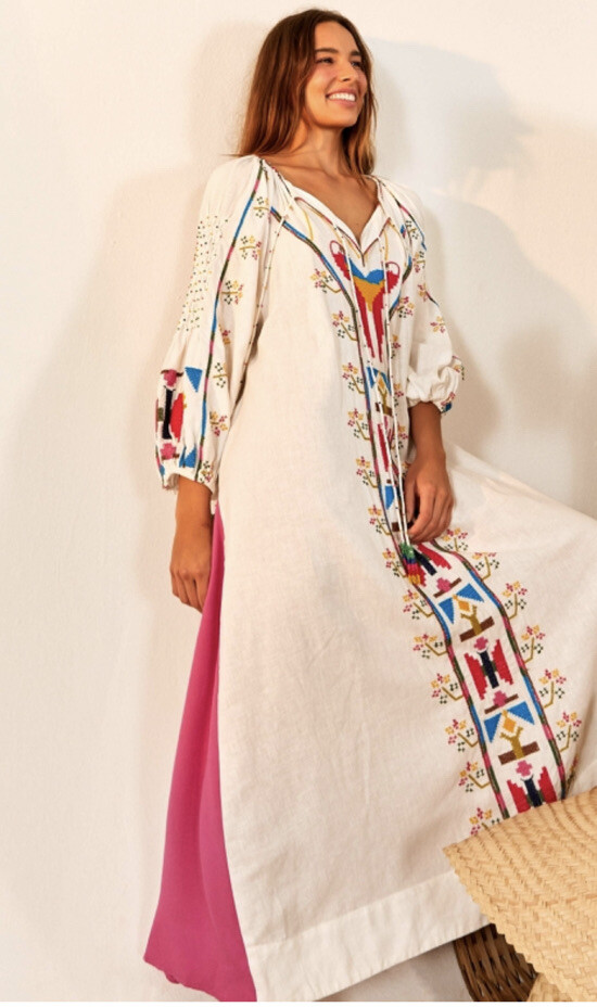 174. Farm Rio Macaw Tassel-Tie Embroidered Maxi Dress NWT s $375 | eBay