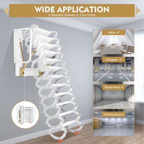 12 Step Wall Mounted Telescoping Loft Ladder Pull Down Folding Attic Stairs - Picture 5 of 15