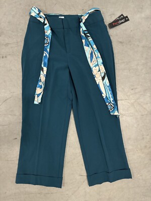 Pantology Woman Sea Green Pant W/ Floral Tie NWT 2000s Business Pleasure