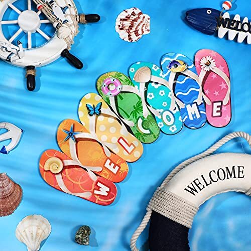 Summer Slippers Hanging Sign Shape Hello Flip Flop Wooden Door Plaque Welcome - Picture 5 of 6