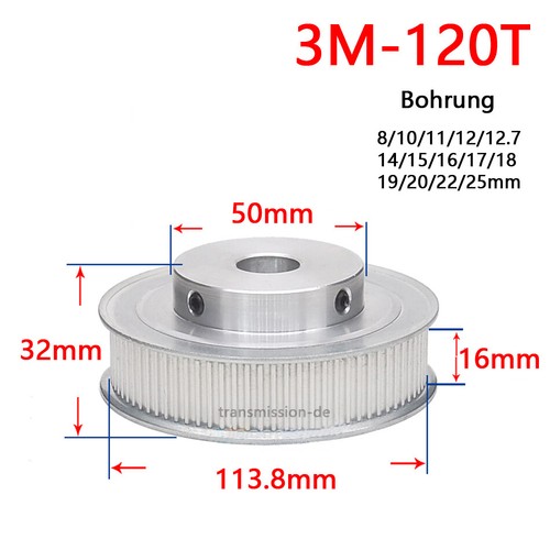 3M Riemenscheibe 12-120 Zähne Zahnrad 12T-120T Pulley für Zahnriemen 15mm Breite - Picture 27 of 27