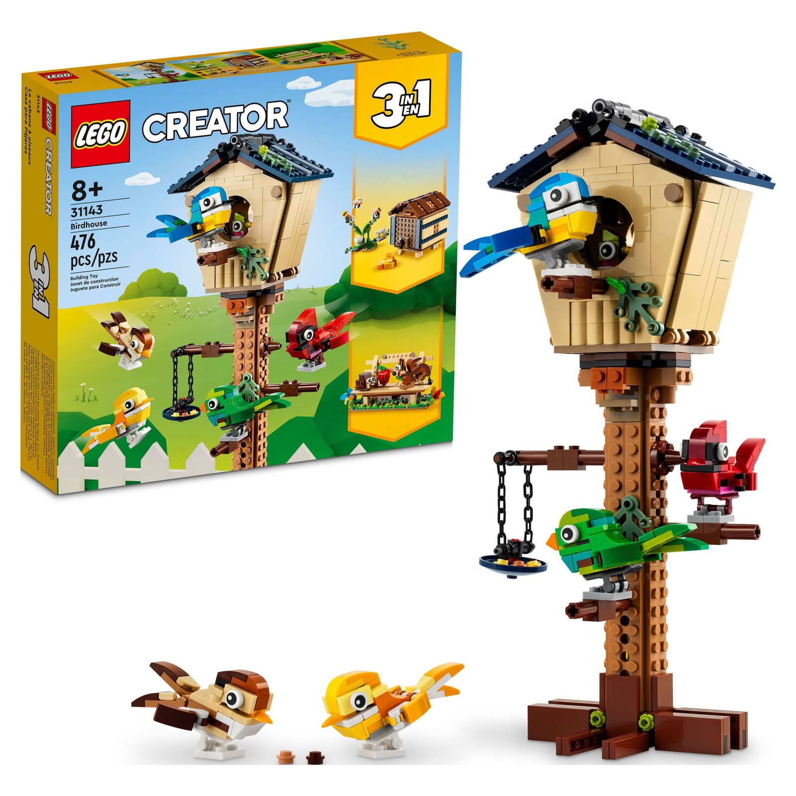 LEGO Creator 3in1 Birdhouse 31143, Birds to Hedgehog to Beehive Set,US