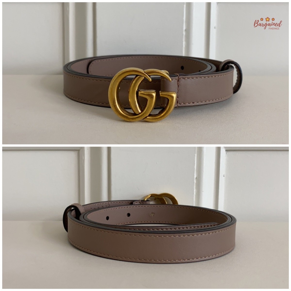 Gucci Dusty Rose Leather Belt with Gold Buckle (85) GUCCI Reversible leather belt | NET-A-PORTER main image 4