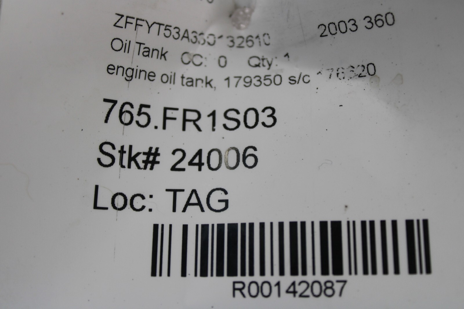 Ferrari 360, Engine Oil Tank, Used, P/N 179350 s/c 176620