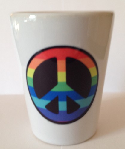 "Rainbow Peace Sign" SHOT Glass Gay Lesbian Bi LGBT FREE & FAST SHIPPING! "Rainbow Peace Sign" SHOT Glass Gay Lesbian Bi LGBT FREE & FAST SHIPPING!
