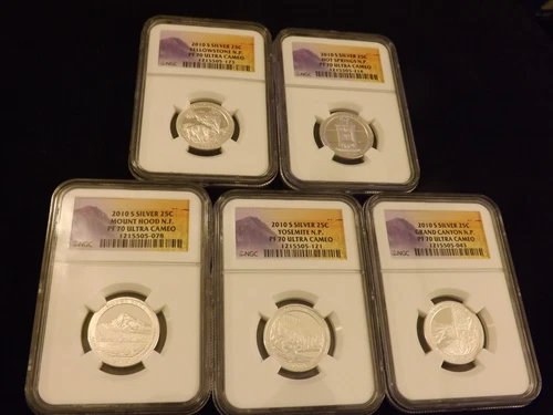 2010-S   Quarters   SILVER     5 Coin Set       NGC PF 70
