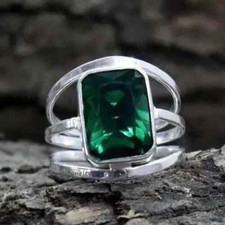 Handmade 925 Sterling Silver Green Gemstone Statement Woman Ring All Size R223