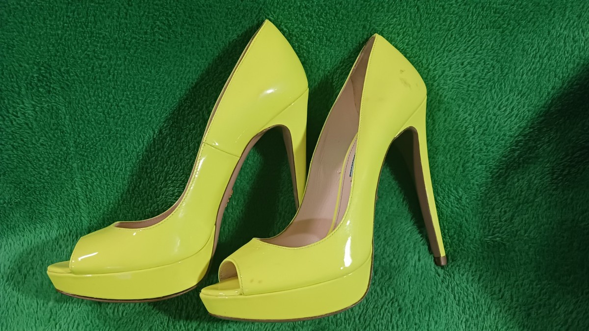 Womens Prada Peep Toe Pumps Neon Yellow Size 37 | eBay