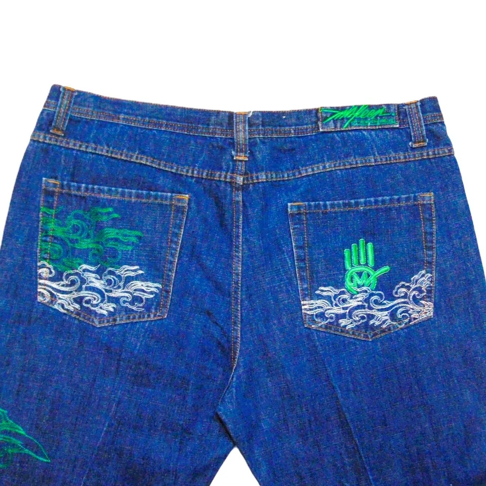 Miskeen Originals Men’s 36x32 Jeans Embroidered Dragon Japan Streetwear Y2K - Image 3 of 4