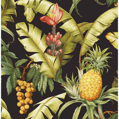 30.75 Sq. Ft. Ebony Pineapple Floral Vinyl Peel and Stick Wallpaper Roll