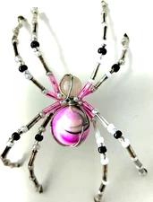 HANDMADE HALLOWEEN SPIDER - PURPLE SPARKLY BELLY & FROST GLASS HEAD - GLASS LEGS
