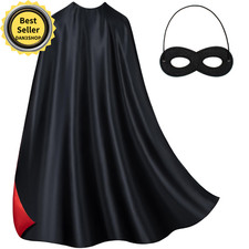Adult Superhero Cape  Mask Set - Double-Sided Black  Red Super Hero Capes.....
