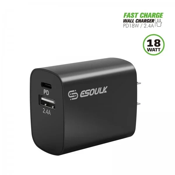 Esoulk Fast Charging 18W Power Delivery USB-C 2.4A & USB-A Port Home Charger - Image 2 of 4