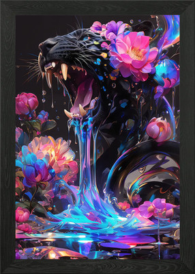 Floral Panther Fury Gerahmtes Wandbild Poster Leinwanddruck Bild