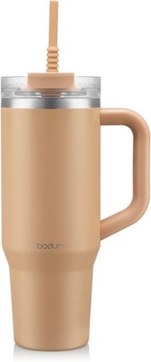 Bodum Travel Mug Tumbler Thermo Strohhalm Griff Beige Edelstahl Becher 1.2l