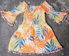 GUESS Womens Small Tropical Off Shoulder Smocked Tassel Mini Dress Boho