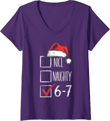 Nice Naughty 67 Christmas Six Seven Meme Funny Ladies' V-Neck Tshirt