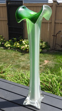 Mid-Century Italian Murano Glass Cased TALL 16" Pastel Green Lily Flower Vase
