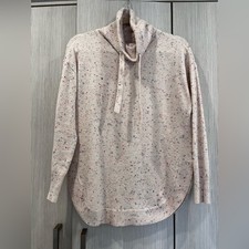 NEW LOFT Confetti Cowl Neck Sweater Pale Pink Medium Petite NWOT Soft Cozy Knit