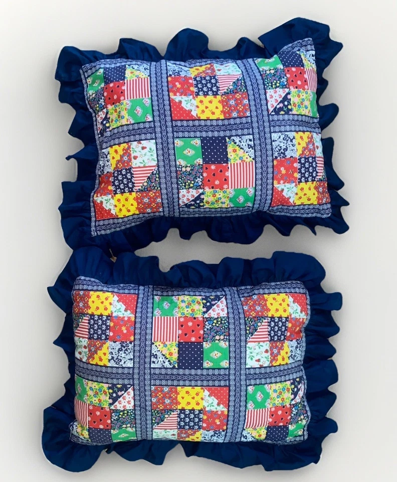 Colcha de retalhos quadrada vintage e 2 conjuntos de falsas combinando ousado multicolorido em azul 86x74” - Imagem 2 de 4