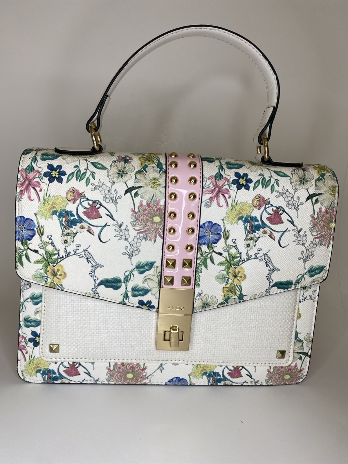 Aldo Top Handle Floral Bag Purse Crossbody  Turn Lock Closure.