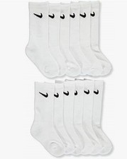 NWT Nike Youth Crew Socks 6-Pack White Lightweight Size 10C-3Y Boys Girls