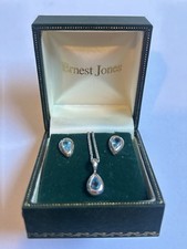 Silver and Topaz Earrings And Necklace Jewellery Set, Ernest Jones, Original Box