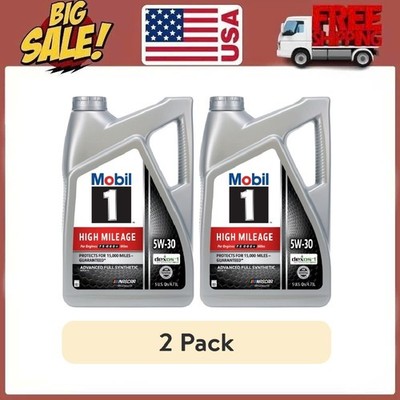2 Pack Mobil 1 High Mileage Full Synthetic Motor Oil 5W-30, 5 Quart