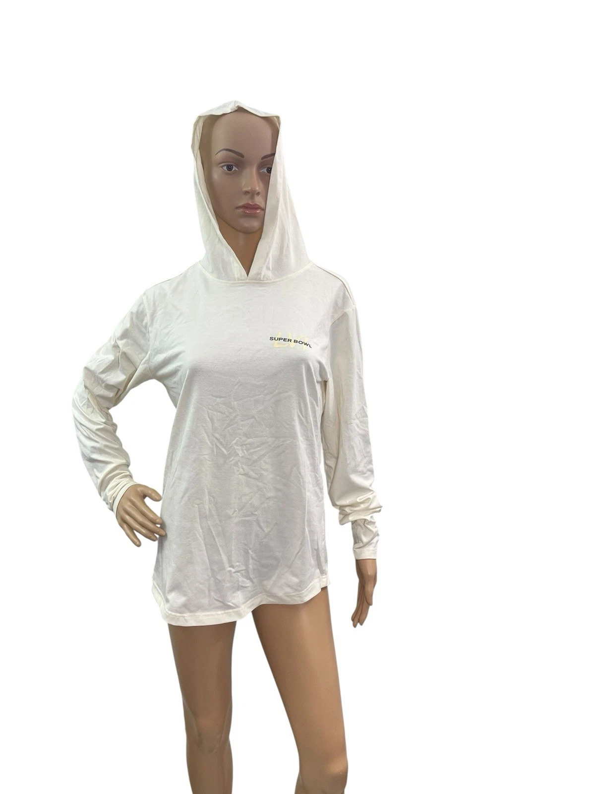Super Bowl LVI Lightweight Hoodie Unisex Size Small Cream Stretch Pullover NFL