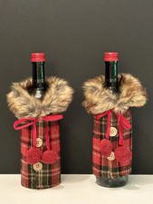 Festive Party Occasion Gift Red Tartan Wine Bottle Cover Table Decoration 2 Pack