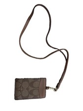 Coach ID Lanyard Leather Wallet Brown/Gold Signature Logo