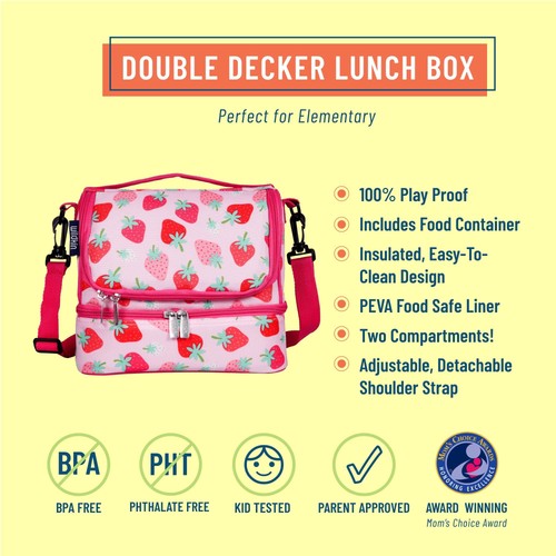 Two Compartment Insulated Lunch Bag for Kids – School & Travel Ready - Strawb... - Picture 3 of 7