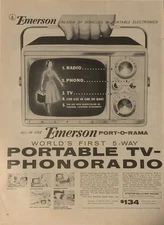 1956 Emerson Port-O-Rama PRINT AD Portable TV Phono Radio VTG 1950s First 5-Way
