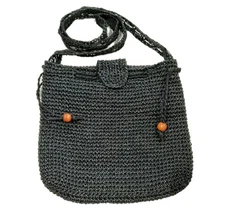 Sassy Black Straw Crossbody Hobo Boho Festival Bag Woven Shoulder Handbag Purse