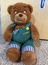 Vintage 1996 Eden Corduroy Brown Teddy Bear Green Overalls Stufffed Plush Toy