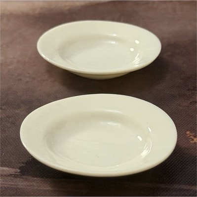 Set of 2 White Ceramic Glossy Pottery Butter Pats Round 
