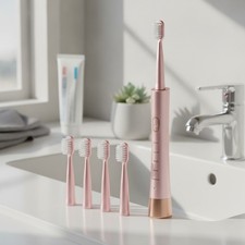 Pink Sonic Electric Toothbrush: 5 Modes and 8 Dupont Brush Heads for Gentle Care